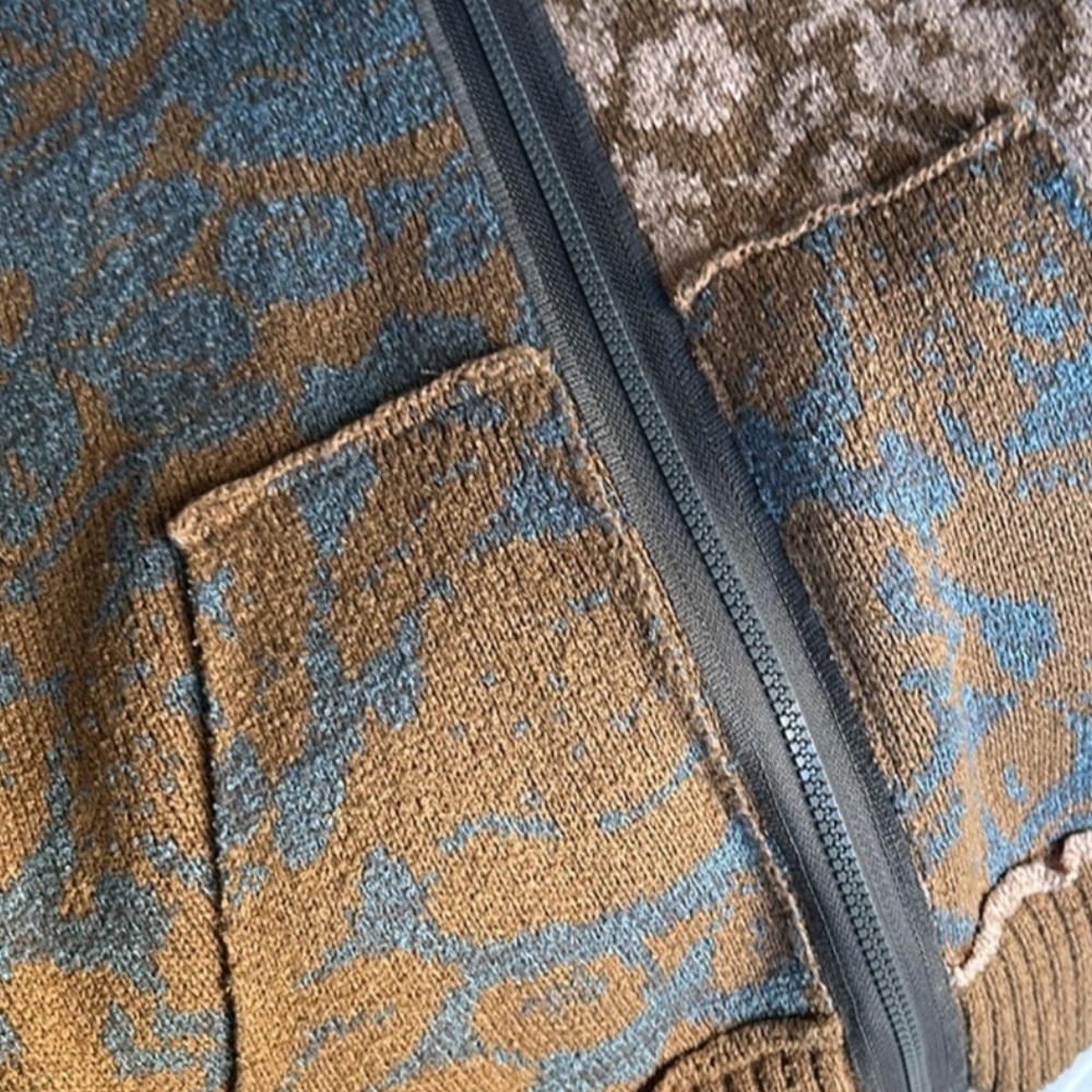 Free People In Bloom Hooded Sweater Cardigan Zip Hoodie Tan Brown Pink Blue XS - Picture 5 of 15
